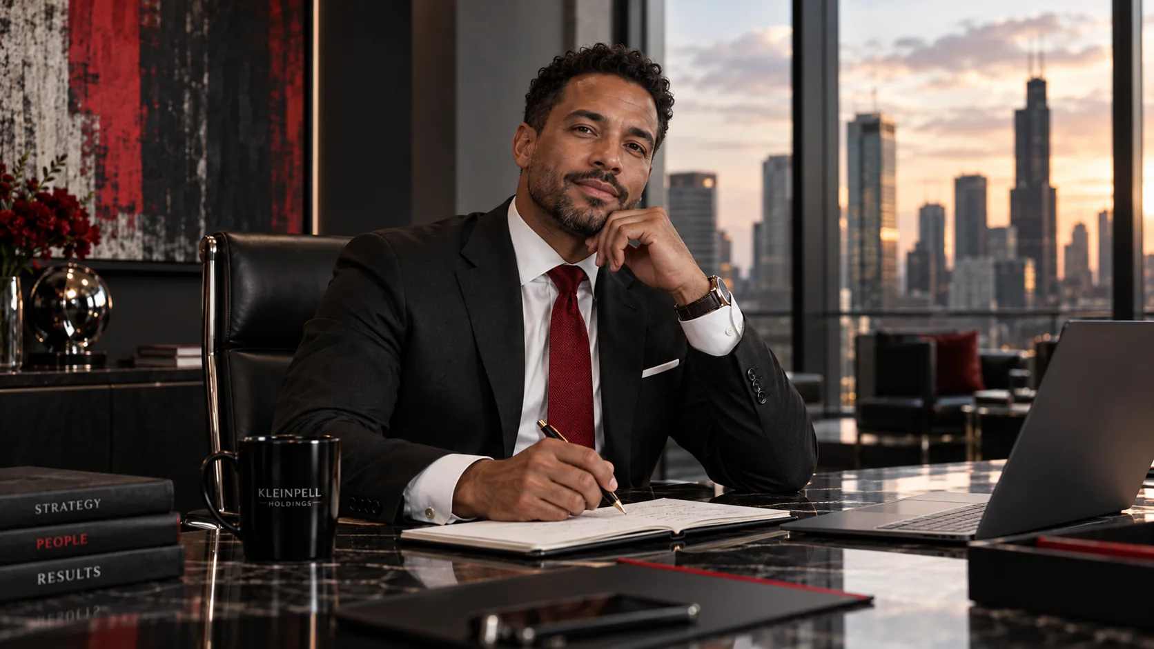 Business professional at a modern executive desk